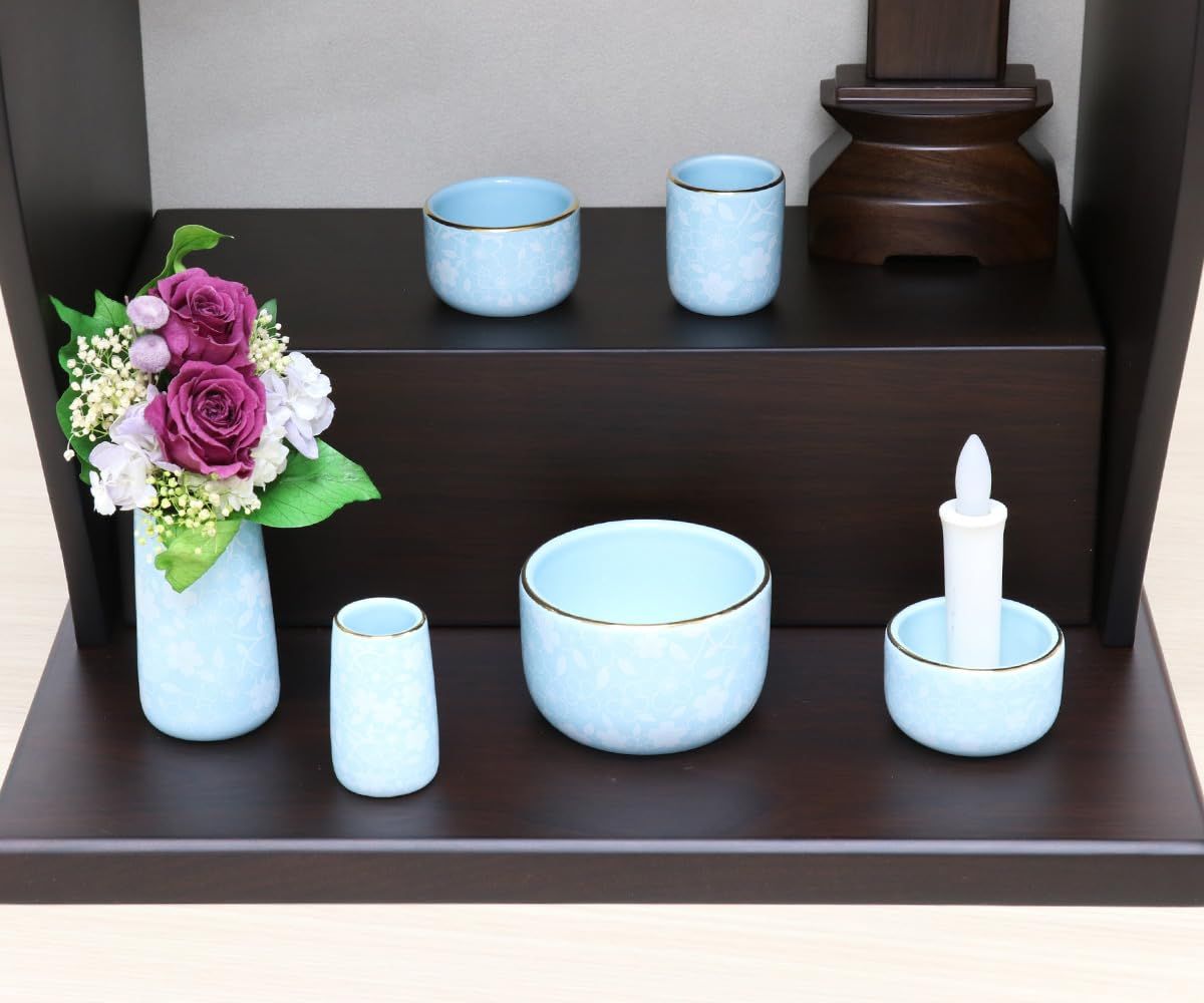 新品 陶器仏具セット【6点】「コスモス」ブルー さくら柄 - メルカリ