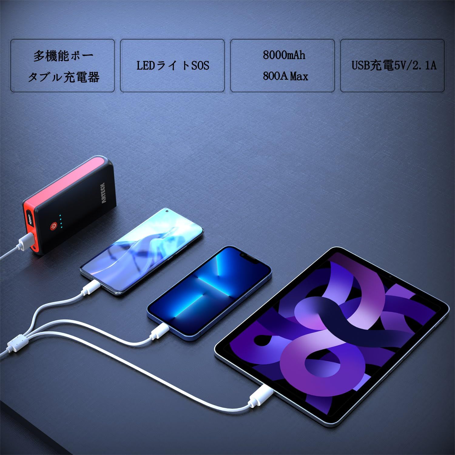 Arteck 乗用車 ジャンプスターター 12V車用エンジンスターター 8000mAh 