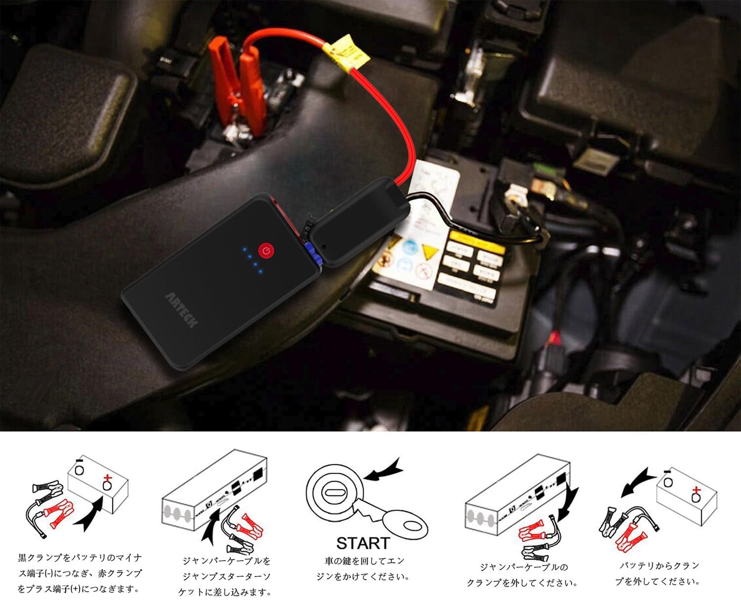 Arteck 乗用車 ジャンプスターター 12V車用エンジンスターター 8000mAh 