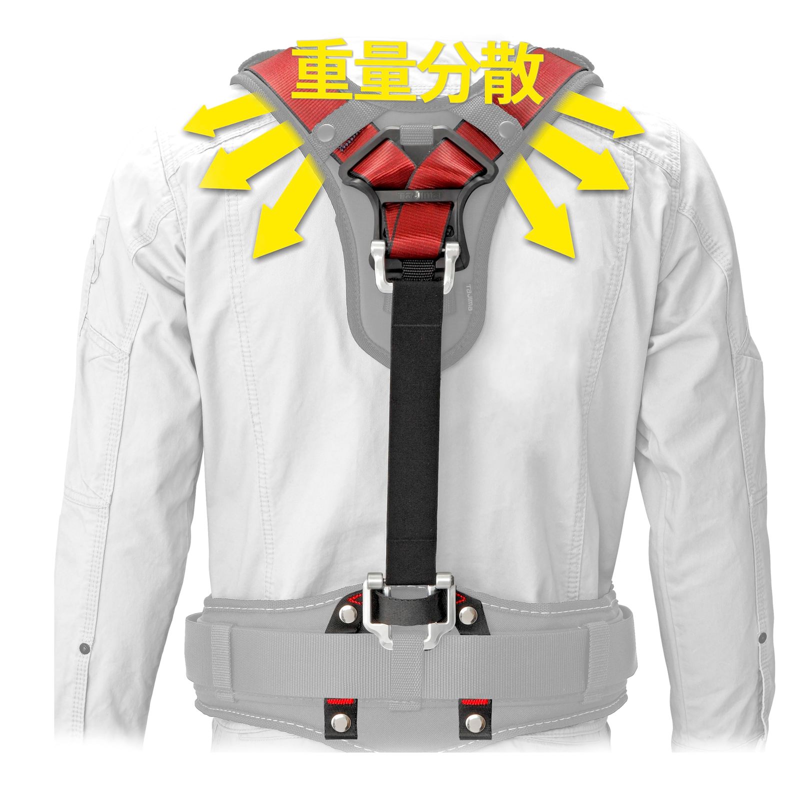 伸縮性のある生地で腰周りの負担軽減 ネジ止め＆ボタンホックで強固に