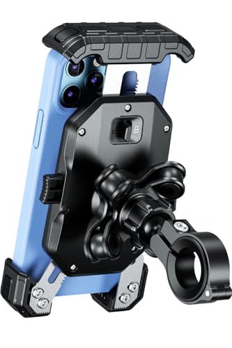 【送料無料】Kaedear(カエディア) バイク スマホホルダー バイク用 携帯ホルダー 振動吸収 マウント 付属 / 厚さ15mmまで, 縦長スマホ, カメラ突き出し,対応/大きめのスマホも脱着スムーズ/中央ボタンパット式/アームロック機構, クイックホール