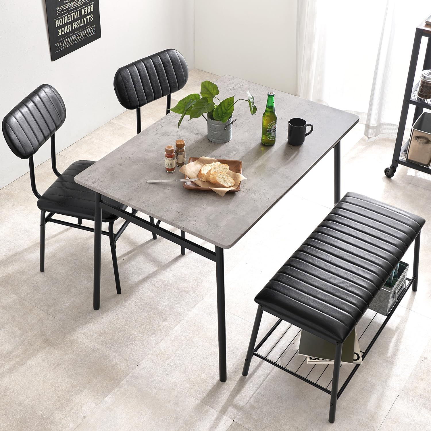 新品 萩原 ダイニングテーブルセット ベンチ 4点セット 【 カフェ風