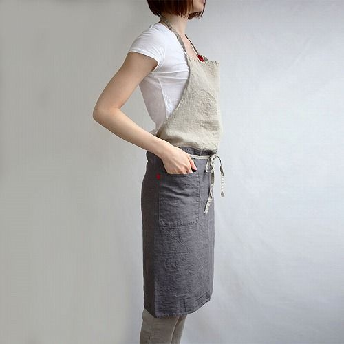 リーノエリーナ Lino e Lina フルエプロン カリーナ グレー ポワブル A 1041 エプロン かわいい シンプル ナチュラル 前掛け リネン ギフト ポイント10倍