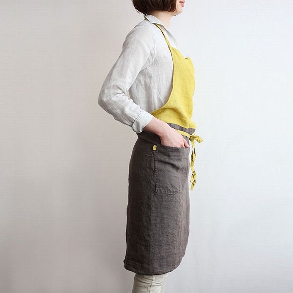 リーノエリーナ Lino e Lina フルエプロン カリーナ ミモザ ブラウン A 1061 エプロン かわいい シンプル ナチュラル 前掛け リネン ギフト ポイント10倍