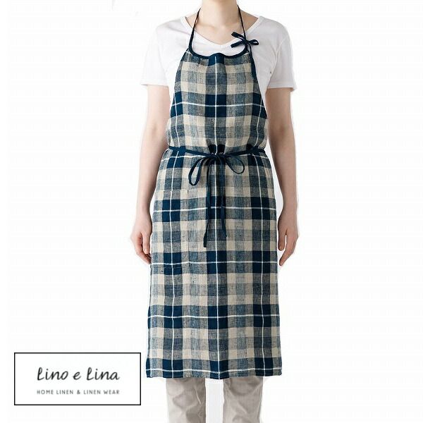 フルエプロン ミラ パルセル ダークブルー Lino e Lina Aリーノエリーナ エプロン mila 人気 A392 エプロン かわいい シンプル ナチュラル 前掛け リネン 麻 100% ギフト