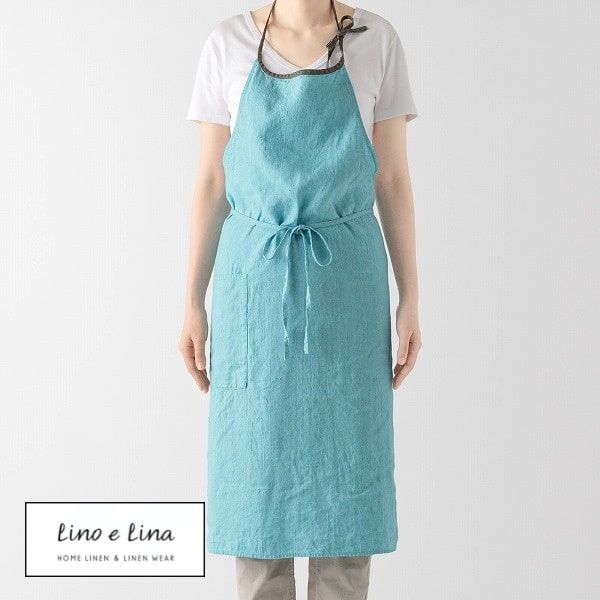 フルエプロン ミラ ミラ セレステ ブルー A405 リーノエリーナ Lino e Lina リーノ エプロン かわいい シンプル ナチュラル 前掛け リネン 麻 100% ギフト 水色