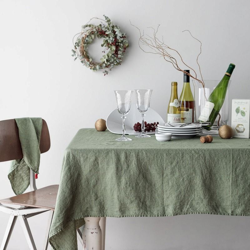 テーブルクロス M エルムグリーン 135 200 cm リーノエリーナ Lino e Lina T 005 長方形 吸水速乾 ソフトリネン リネン100％ テーブル クロス 麻 無地 布 ナチュラル おしゃれ 北欧 ポイント10倍