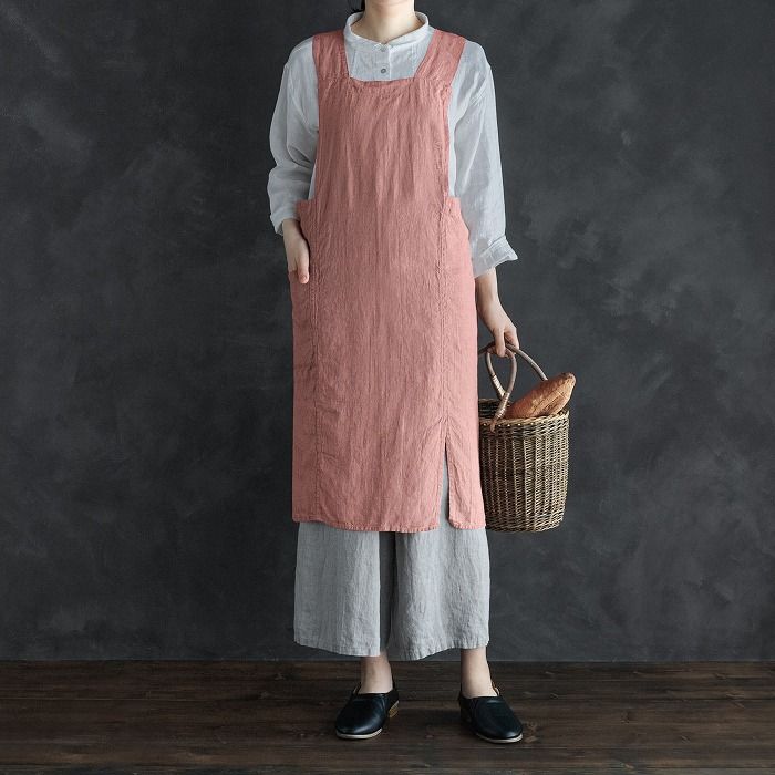  リーノエリーナ フルエプロン アニタ オールドローズ ピンク A 419 Lino e Lina エプロン かわいい シンプル ナチュラル 前掛け リネン 麻 無地 布 おしゃれ 北欧 ギフト ポイント10倍 その他 エプロン 三角巾