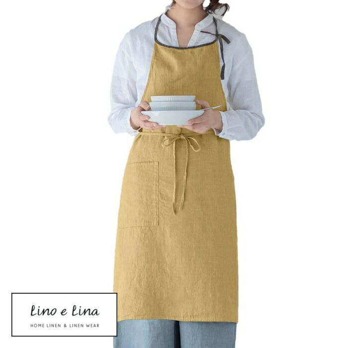 フルエプロン ミラ アンティークイエロー イエロー 黄色 A428 リーノエリーナ Lino e Lina エプロン かわいい シンプル ナチュラル 前掛け リネン ギフト
