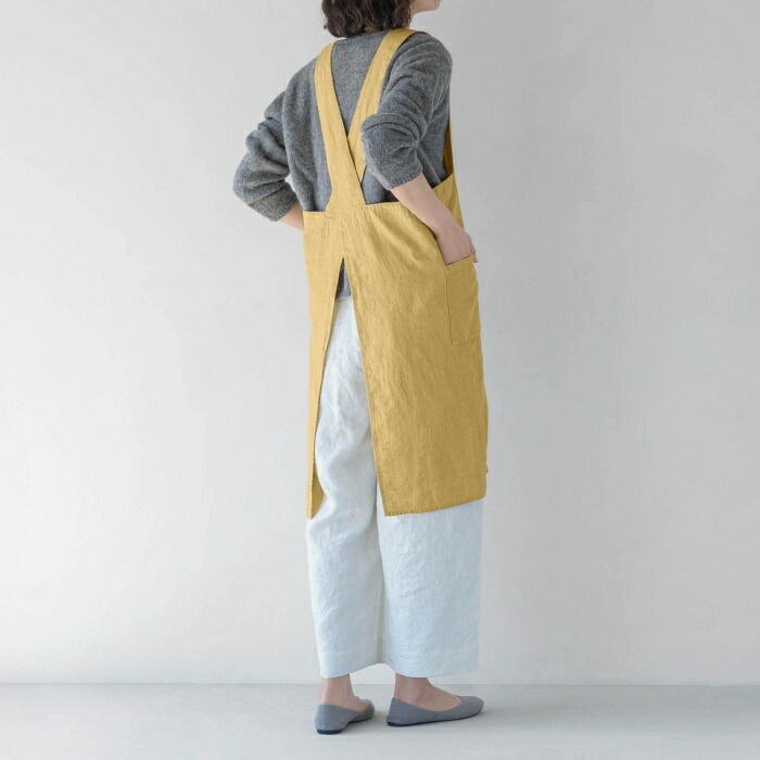 フルエプロン アニタ アンティークイエロー 黄色 A 429 リーノエリーナ Lino e Lina カラー ナチュラル エプロン かわいい シンプル 前掛け リネン ギフト ポイント10倍