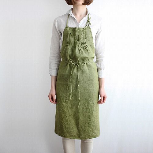 リーノエリーナ Lino e Lina フルエプロン サビーヌ オリーブグリーン A 331 エプロン かわいい シンプル ナチュラル 前掛け リネン ポイント10倍
