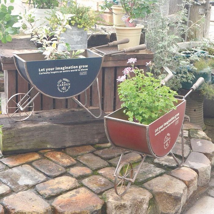 セミサークルカートプランター ブルー レッド アンティーク風 azi-azi