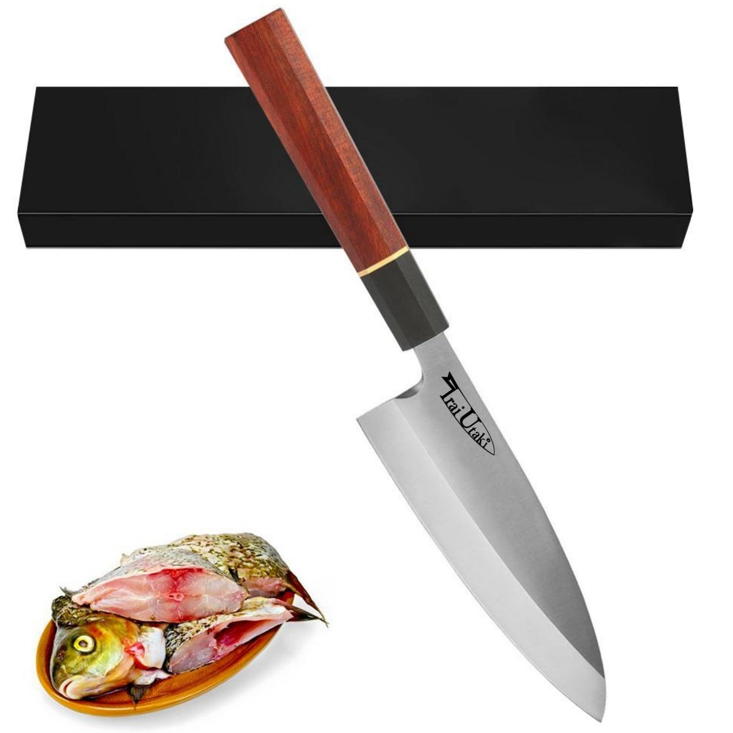 Irai Utaki 出刃包丁 刃渡り180ｍｍ 右利き用 片刃 ハイカーボンステンレス鋼複合鍛造 八角型ウッドハンドル 魚用包丁 魚サバキ 鳥 肉解体 三枚おろし 贈り物 プレゼント