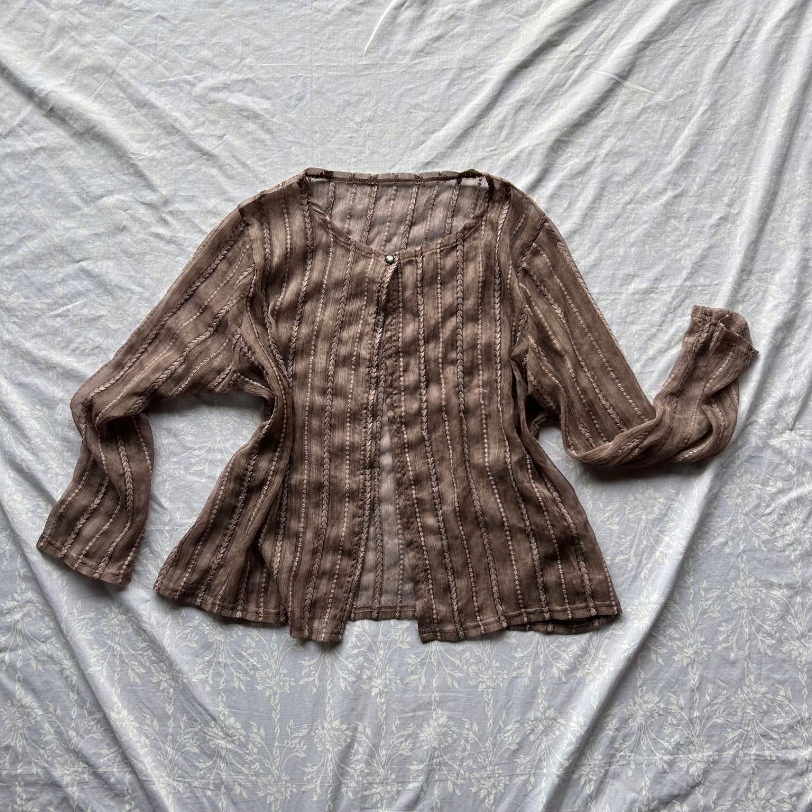 00's Y2K シアー カーディガン トップス スモーキーブラウン 立体