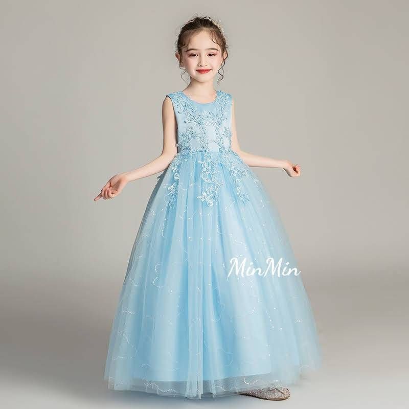 新品120cmブルー キッズドレス 発表会 ピアノ キッズ ドレス ロングドレス ジュニア リンクガール ワンピース 子供服 プリンセスドレス ピアノ発表会 コンクール 結婚式 発表会 フォーマル ウ