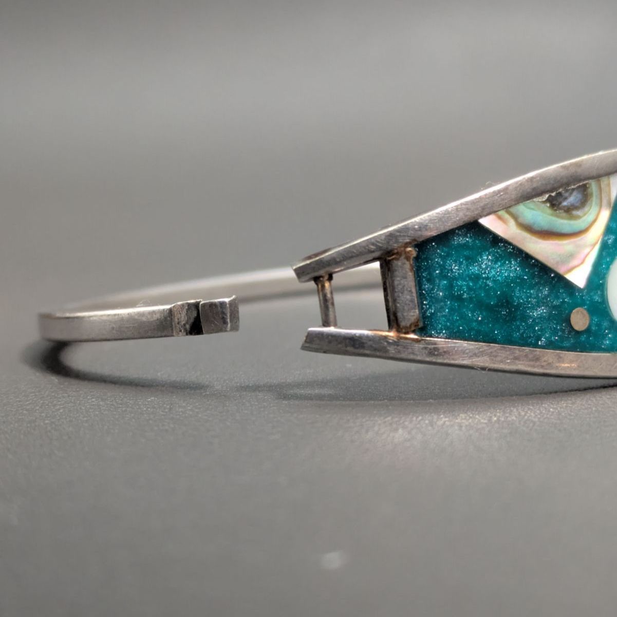 ヴィンテージ MEXICO ALPACA 月星インレイ ヒンジバングル アワビ貝