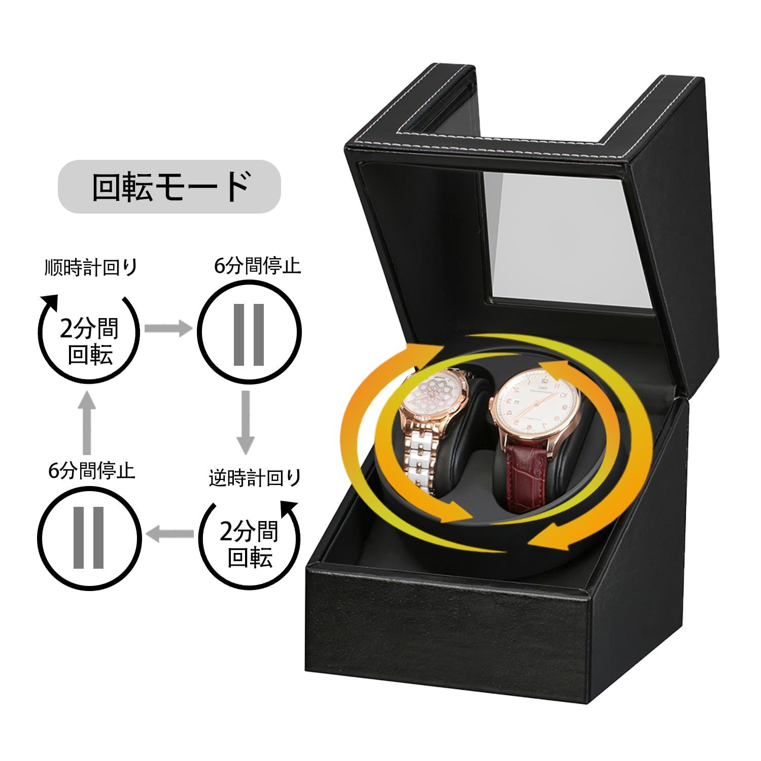 静音設計 新型の腕時計自動巻き上げ機、高級PU皮質、男女の腕時計は