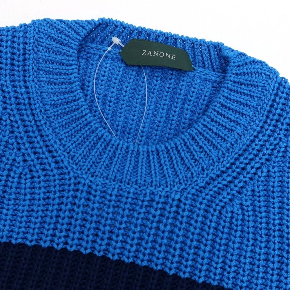 新品】ザノーネ ZANONE ミドルゲージ コットン ボーダー クルーネック