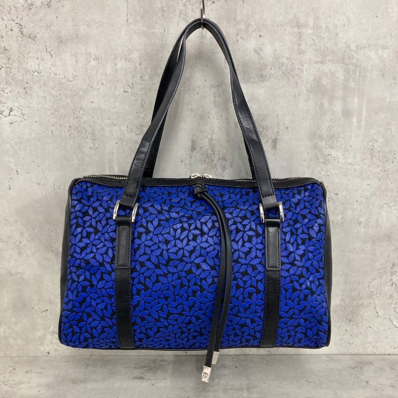 未使用品Courreges クレージュ レザー×キャンバス ハンドバッグJ1-B courreges クレージュ ボストンバッグ ハンドバッグ ブルー 青 ロゴ