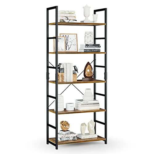 APPOLYN オープンシェルフ 本棚 ラック 5段本棚 多機能収納ラック 幅60 奥行30 高さ158 cm 木製ラック 寢室 リビングルーム ホームオフィス レトロ 彡 4 adbd 165