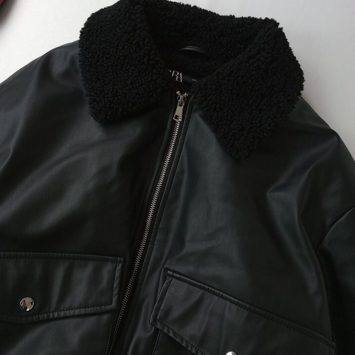 ZARA ザラ フェイクレザー ボア ジャケット ブラック 黒 アウター L