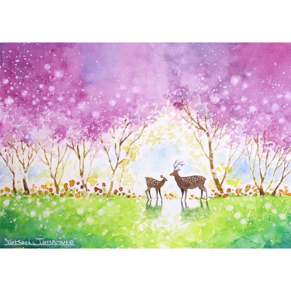 Cherryさま専用2月（原画）春が踊る丘【水彩画】ほか　5点おまとめ 原画）桜咲く森【A5サイズ／水彩画／#3006】 - メルカリ