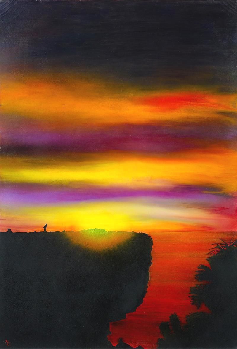 真作】【WISH】鎮西直秀「暁光 辺戸岬」油彩 20号 大作 一枚の絵取扱