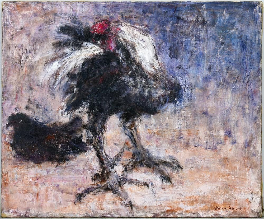 真作】【WISH】成川雄一「軍鶏」油彩 20号 大作 キャンバスのみ 荒ぶる