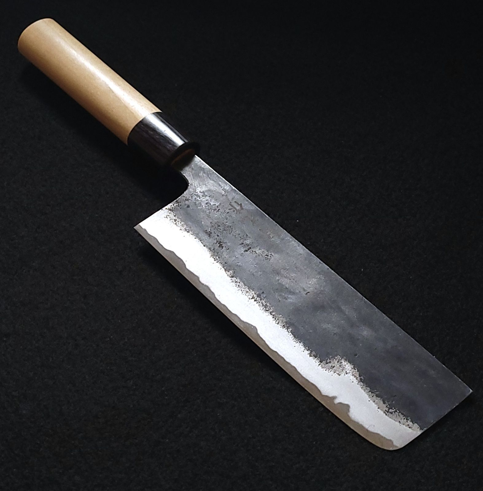 青紙スーパー 黒打 菜切包丁 165㎜ G 9393 月光作 1点物