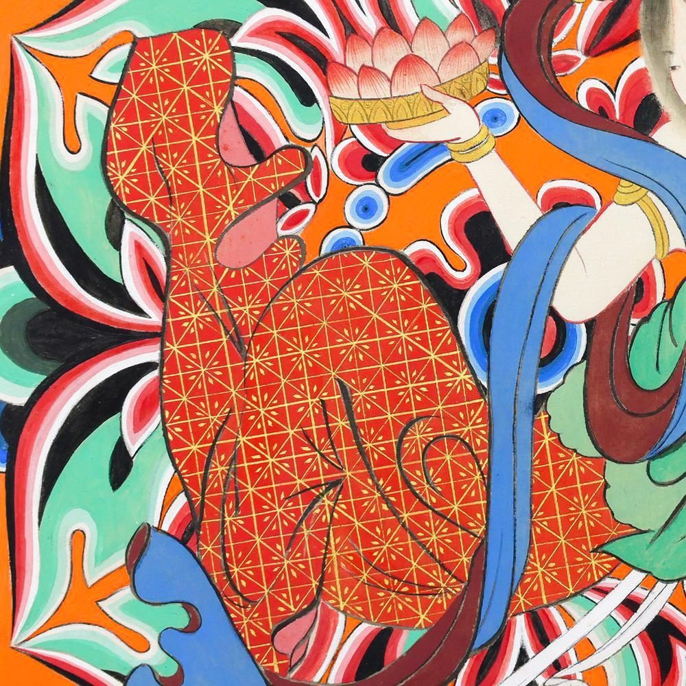 真作】【WISH】大源麻友「迦陵頻迦図」日本画 2009年作 金銀泥 絹本