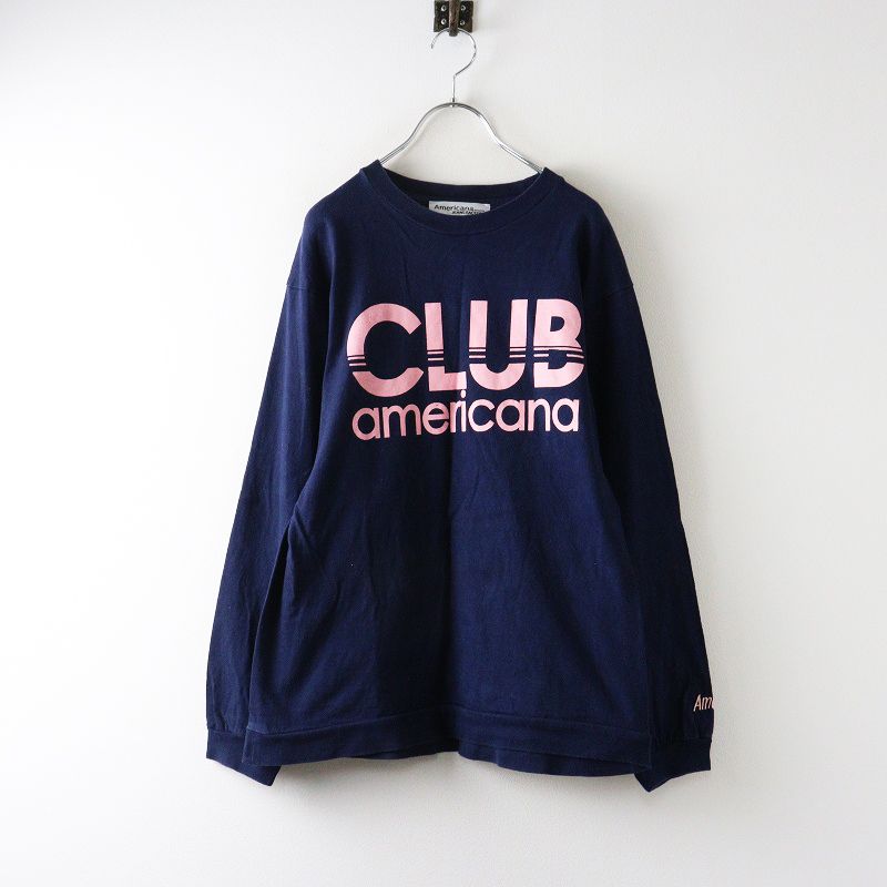 アメリカーナ AMERICANA CLUB ビッグシルエット 長袖Tシャツ ネイビー