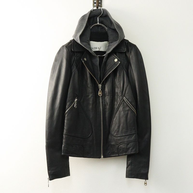 DOMA ドーマ フード付き レザージャケット　グレー ライダース DOMAレザー ライダースジャケット フード付き