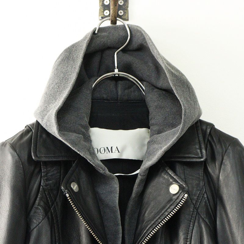 DOMA ドーマ フード付き レザージャケット　グレー ライダース DOMAレザー ライダースジャケット フード付き