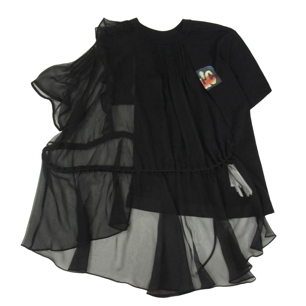 sacaiシフォン半袖Tシャツ Sacai サカイ 20-05043 プリーツ加工 シフォン ドッキング 半袖 クルー