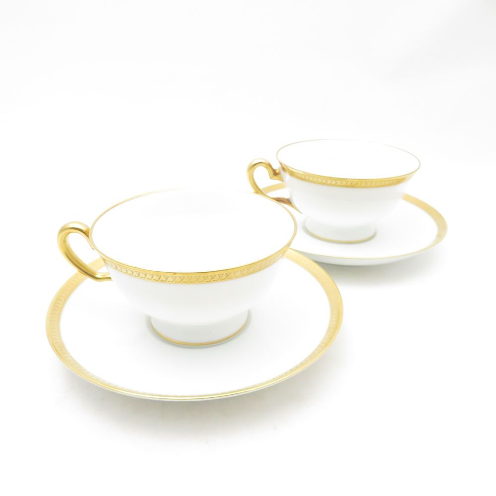 ♥ OKURA 大倉陶園 片葉金蝕 カップ＆ソーサー 2客 ペア ティー コーヒー兼用