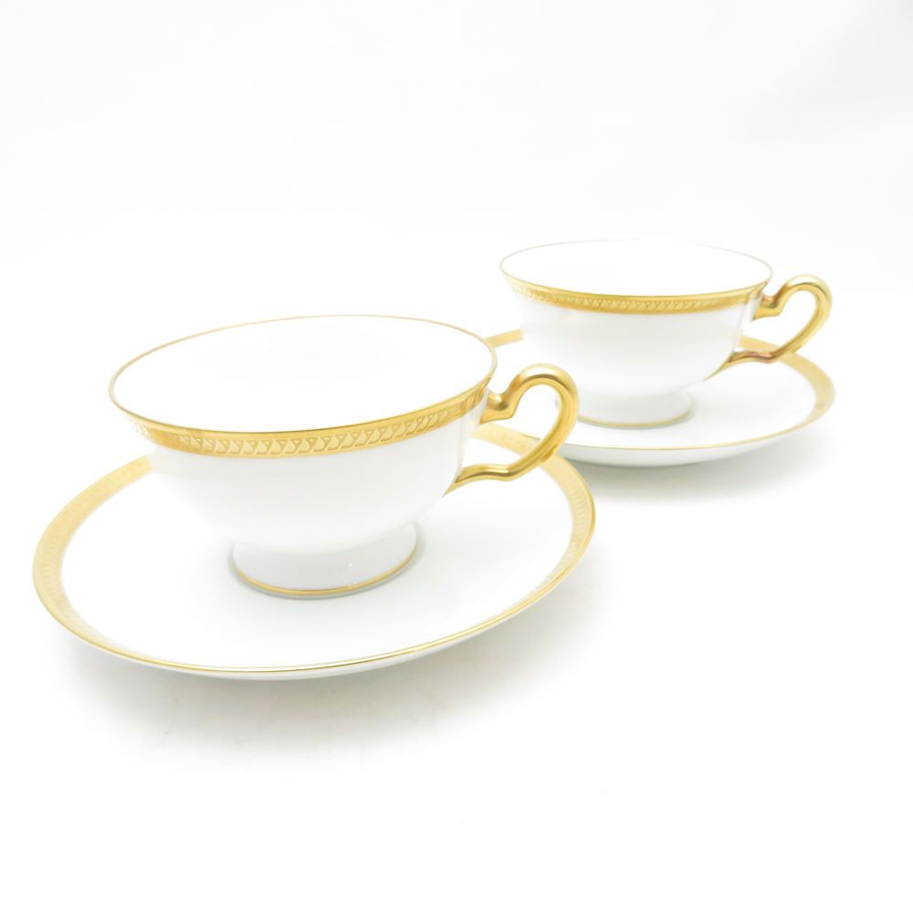 未使用 OKURA 大倉陶園 片葉金蝕 カップ＆ソーサー 2客 ペア ティー/コーヒー兼用 SC10014B4 キッチン・食器 未使用 OKURA 大倉陶園 片葉金蝕 カップ＆ソーサー 2