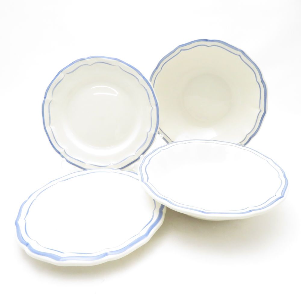 Gien ジアン Filet Bleu フィレブルー ボウル 中皿 4点 セット 17 cm 16 cmプレート