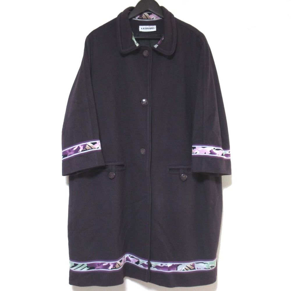 美品 LEONARD レオナール 花柄切り替え ピュアカシミヤ100％ シングル