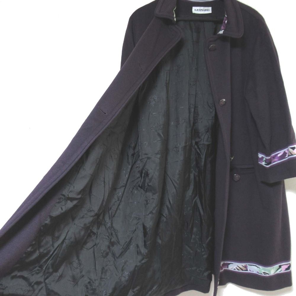 美品 LEONARD レオナール 花柄切り替え ピュアカシミヤ100％ シングル