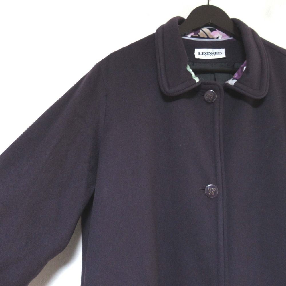 美品 LEONARD レオナール 花柄切り替え ピュアカシミヤ100％ シングル