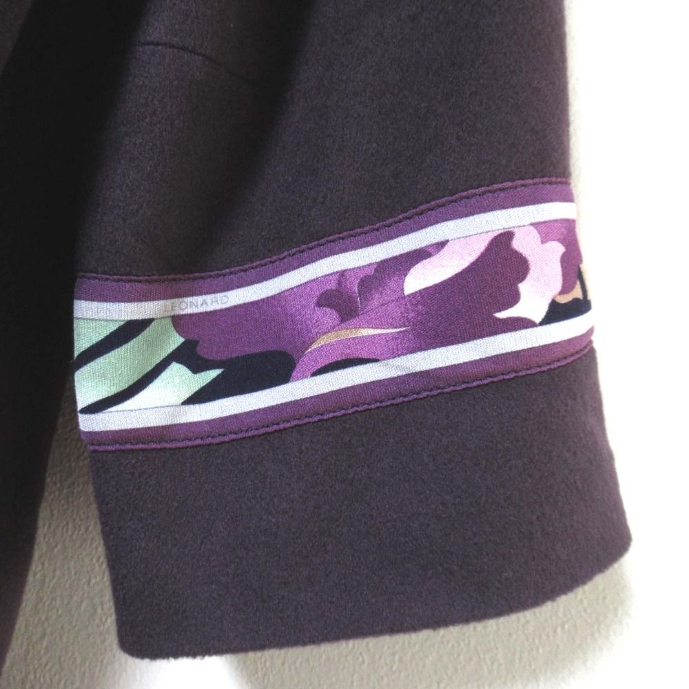 美品 LEONARD レオナール 花柄切り替え ピュアカシミヤ100％ シングル