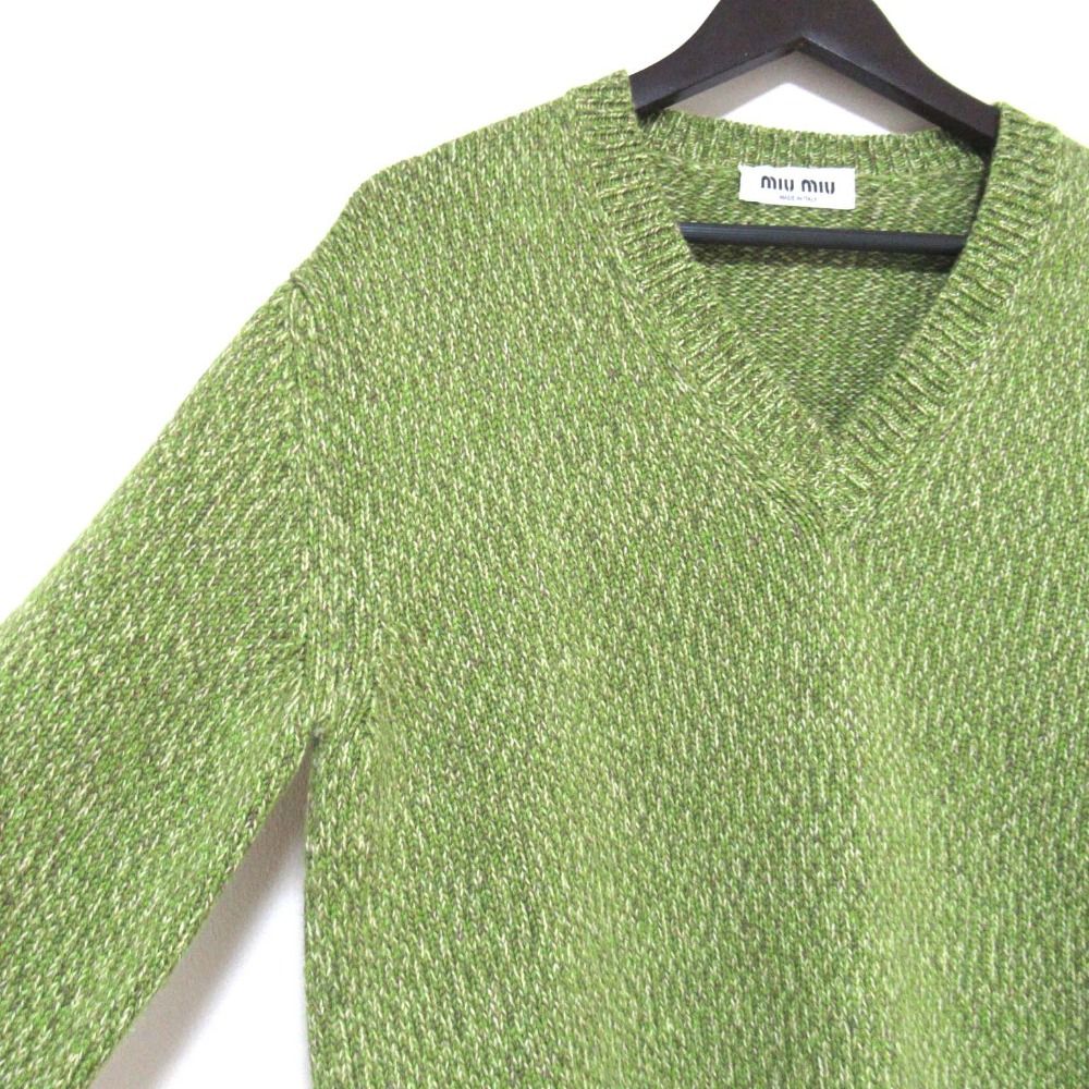 美品 miu miu ミュウミュウ 2023年製 長袖 Vネック バックロゴ  