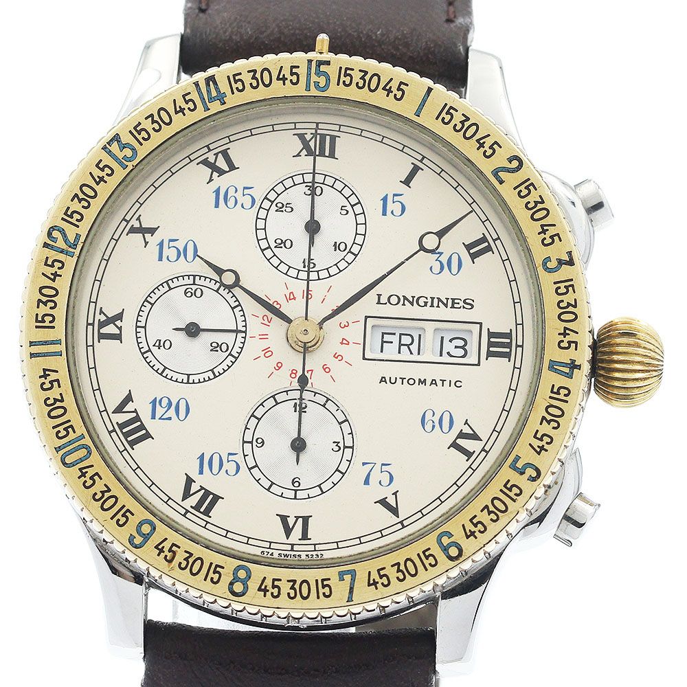 ロンジン LONGINES 674 5232 アワーアングル デイデイト クロノグラフ 自動巻き メンズ _934623