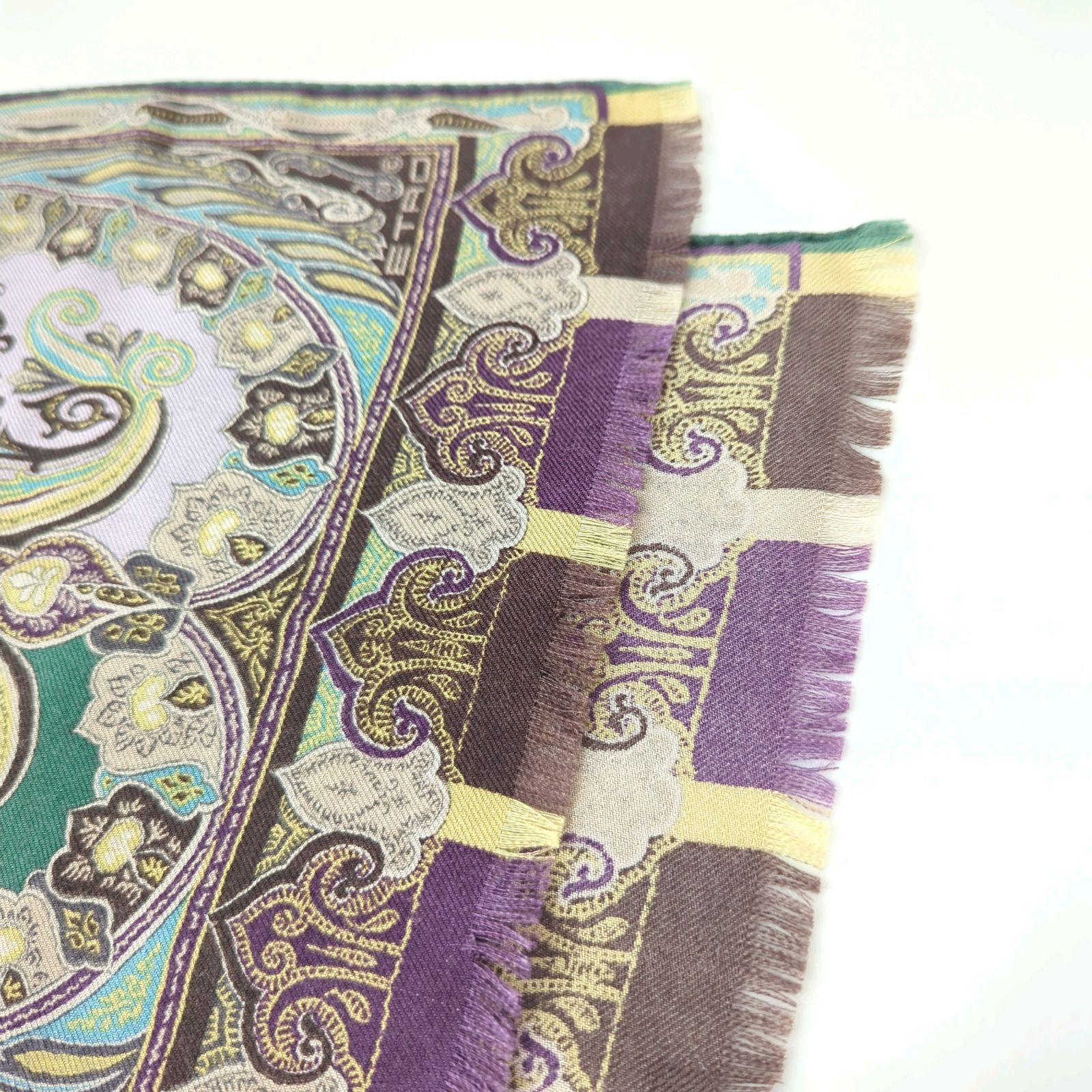 AC エトロ ETRO ストール スカーフ ペイズリー ウール シルク 緑 紫 美