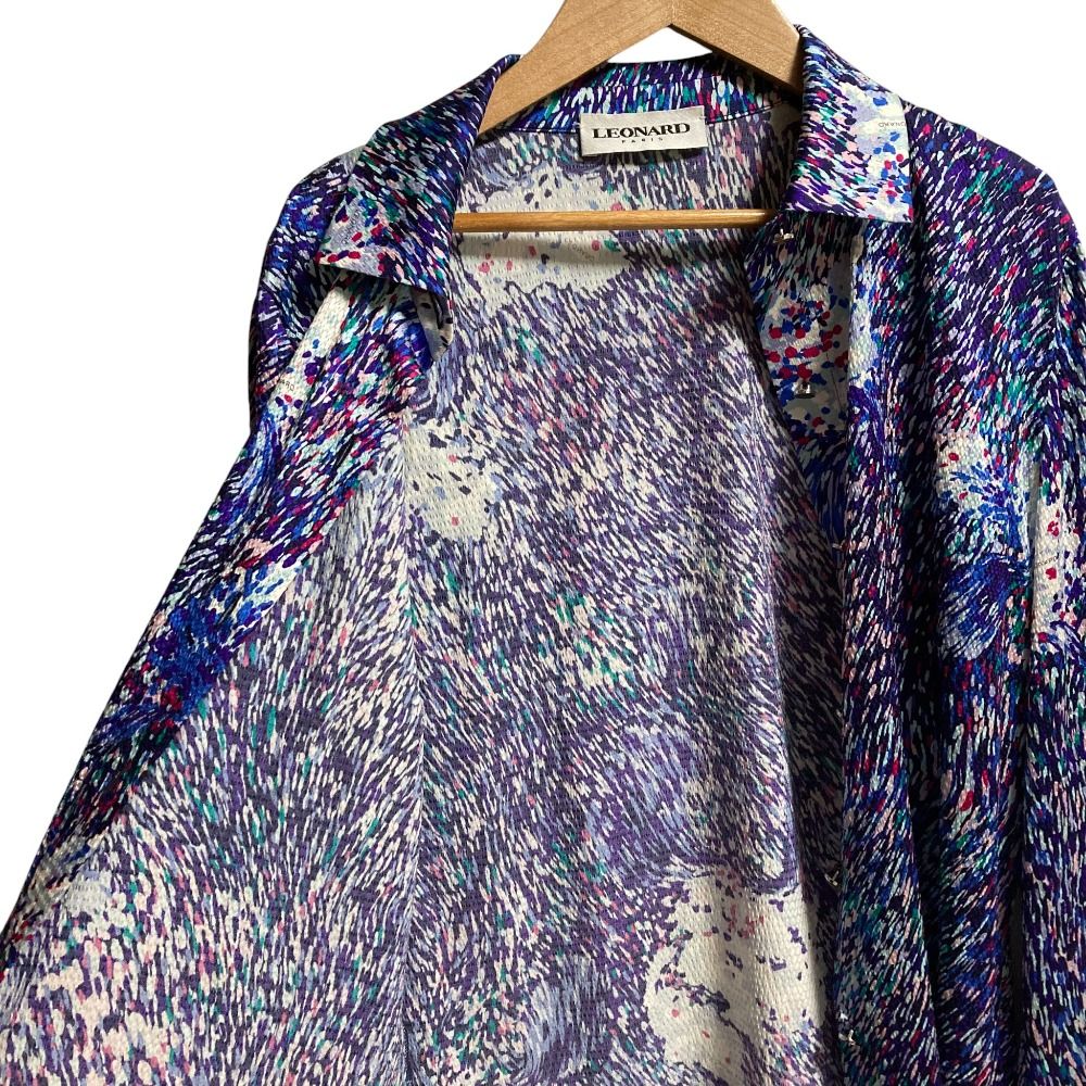 新品同様 LEONARD レオナール パリ マルチカラープリント シルクシャツ  
