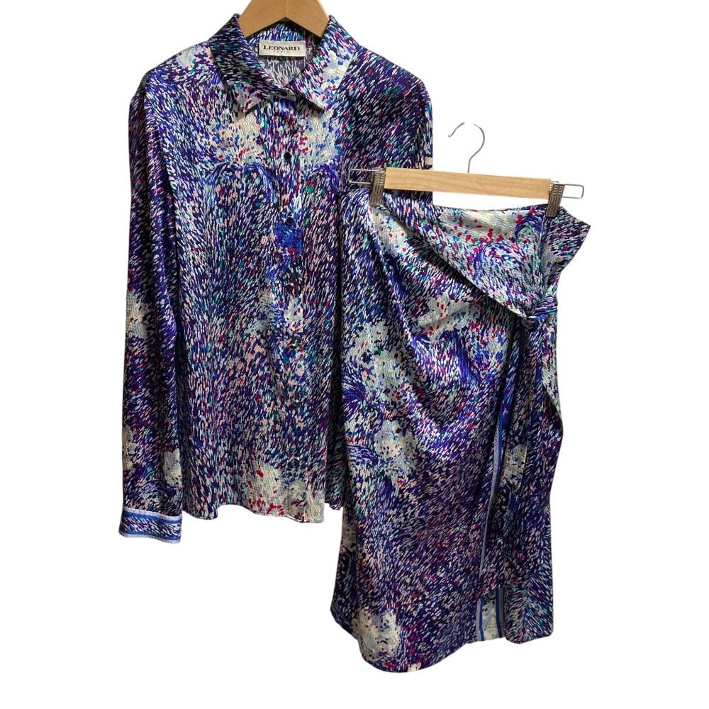 新品同様 LEONARD レオナール パリ マルチカラープリント シルクシャツ  