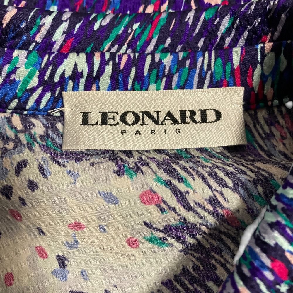 新品同様 LEONARD レオナール パリ マルチカラープリント シルクシャツ  