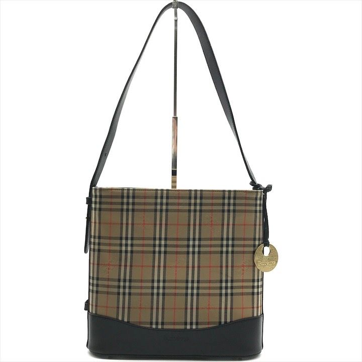 良品 Burberry バーバリー ノバチェック柄 キャンバス レザー ワン