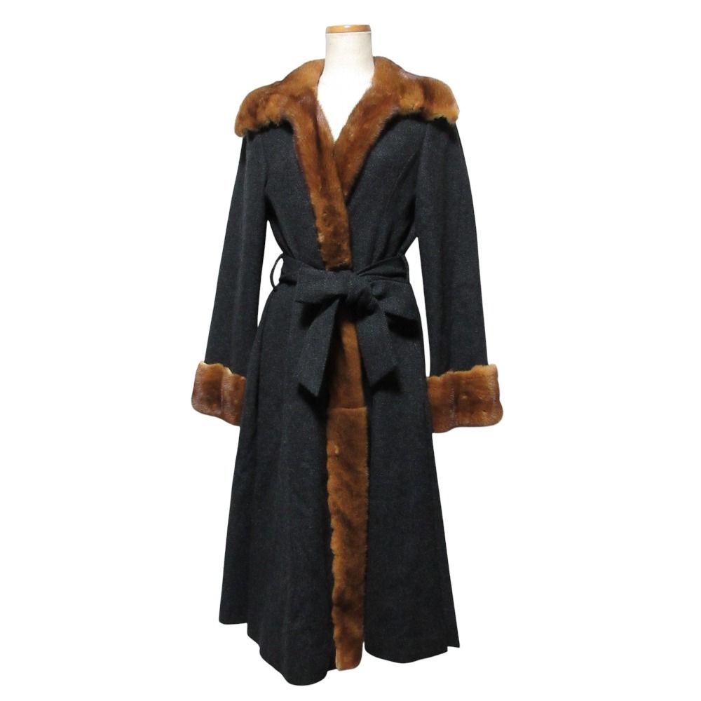 美品 FOXEY フォクシー ミンクファー カシミヤ ウール ロングコート F