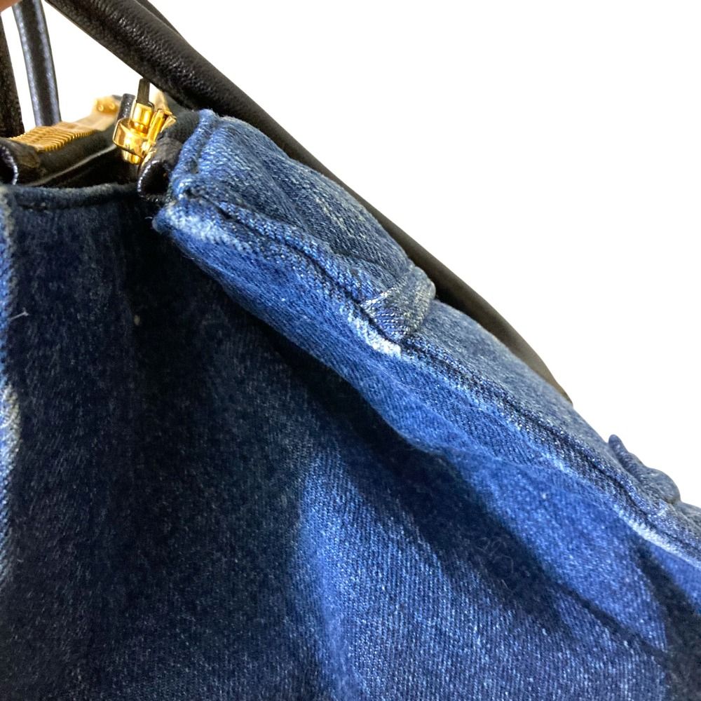 良品 miu miu ミュウミュウ デニム バイカー ハンドバッグ RN1032  